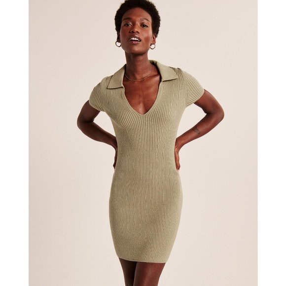 Abercrombie Green Polo Ribbed Dress Bodycon Soft - Picture 7 of 7